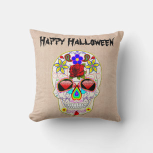 Roligt Happy halloween Blommigt Sugar Skull Kudde
