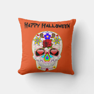 Roligt Happy halloween Blommigt Sugar Skull Kudde