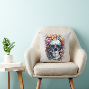 Roligt Happy halloween Blommigt Sugar Skulltrikå Kudde