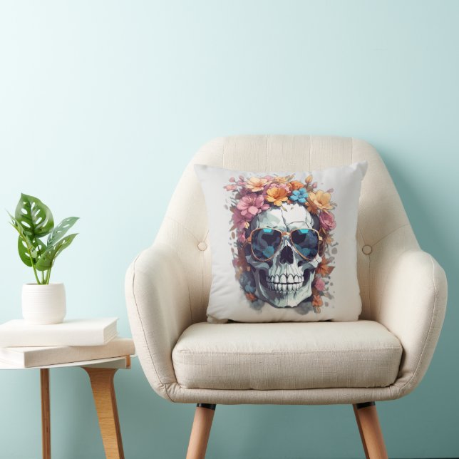 Roligt Happy halloween Blommigt Sugar Skulltrikå Kudde (Stol)