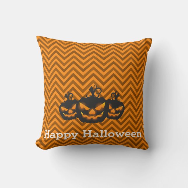 Roligt Happy halloween Chevron Mönster med Pumpkin Kudde (Framsida)