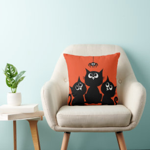 Roligt Happy halloween Cute Kittens with Spider Kudde