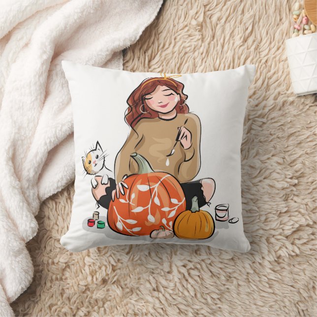 Roligt Happy halloween Pumpkin Cat Kudde (Filt)