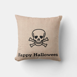 Roligt Happy halloween Skeleton Burlap Kudde