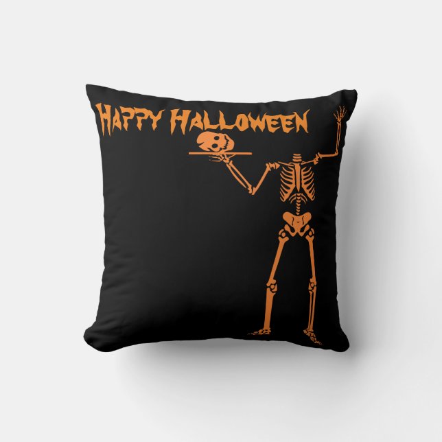Roligt Happy halloween Skeleton Kudde (Framsida)