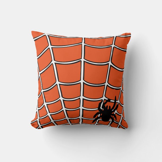Roligt Happy halloween Spider med Webben Kudde (Framsida)