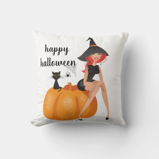 Roligt Happy halloween Spindelnät Witch Pumpkin Ca Kudde (Framsida)