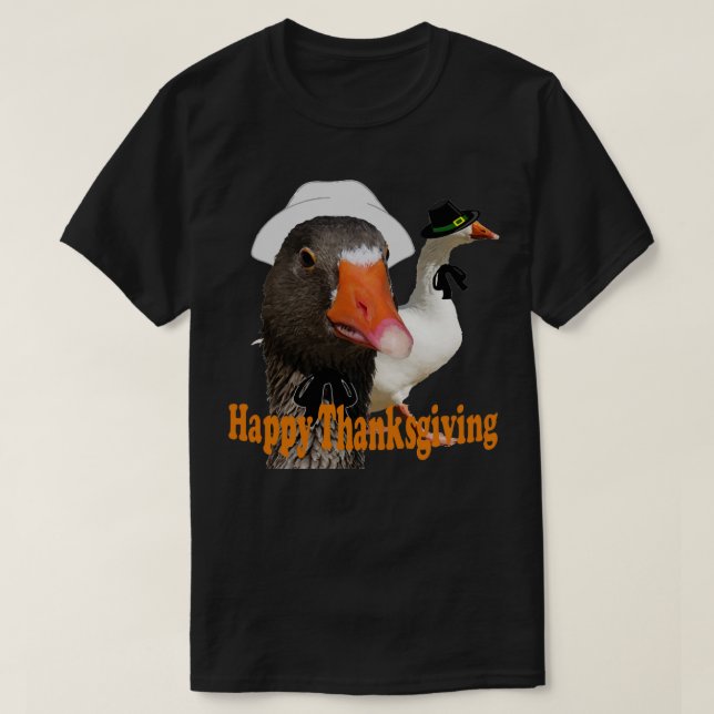 Roligt Happy thanksgiving Pilgrim Anka par i kostn T Shirt (Design framsida)