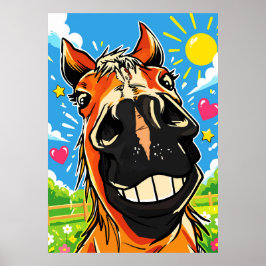 Roligt Häst Leende Tecknad Serie Konst Poster