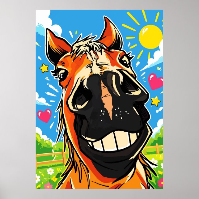 Roligt Häst Leende Tecknad Serie Konst Poster (Framsidan)