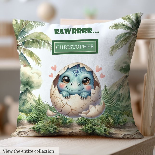 Roligt Hatching snart Baby Dinosaur Personlig Kudde (Fun Hatching Soon Baby Dinosaur Personalized Throw Pillow )
