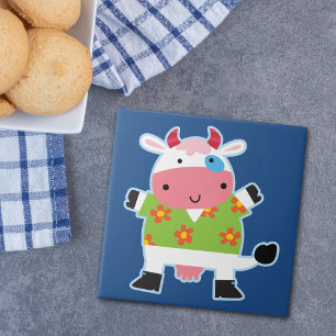 Roligt Hawaiian Shirt Tecknad Cow Kakelplatta