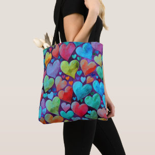 Roligt Heart Mönster Blue Mix Tygkasse