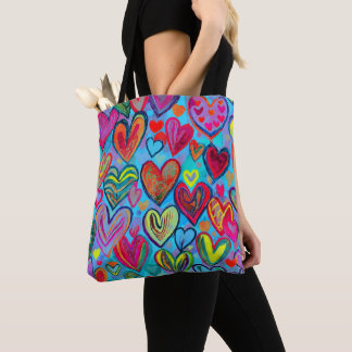 Roligt Heart Mönster Blue Mix Tygkasse