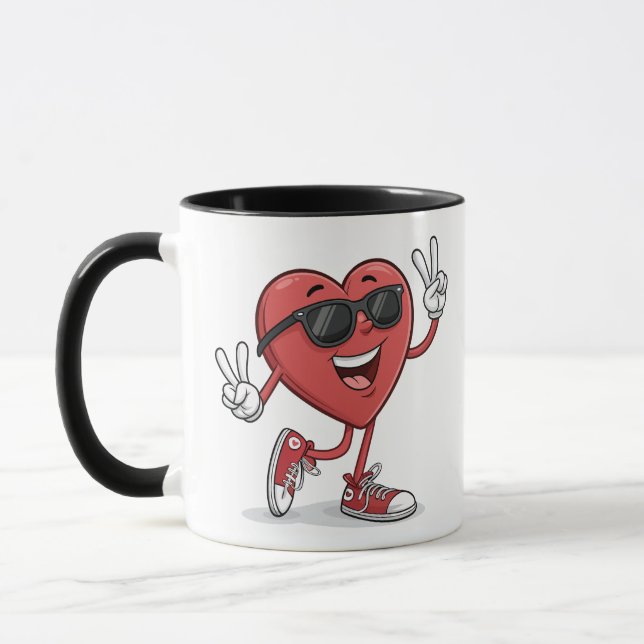 Roligt Heart-Tecknad med solglasögon, sunglasssnug Mugg (Vänster)