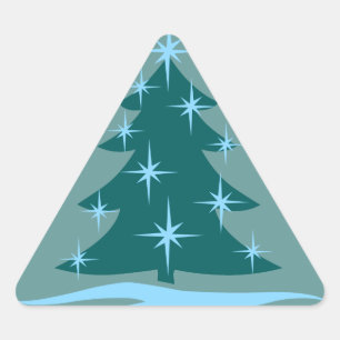 Roligt Helgdag Stickers Blue Julgran Stickers Triangelformat Klistermärke