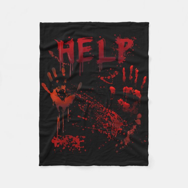 Roligt Help Bloody Handprint Halloween Costume Mat Fleecefilt (Framsidan)