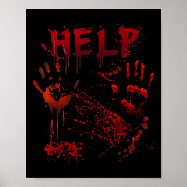 Roligt Help Bloody Handprint Halloween Costume Mat Poster (Framsidan)