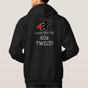 Roligt Hero Black, White Red "Överlevt 60:e gången Hoodie