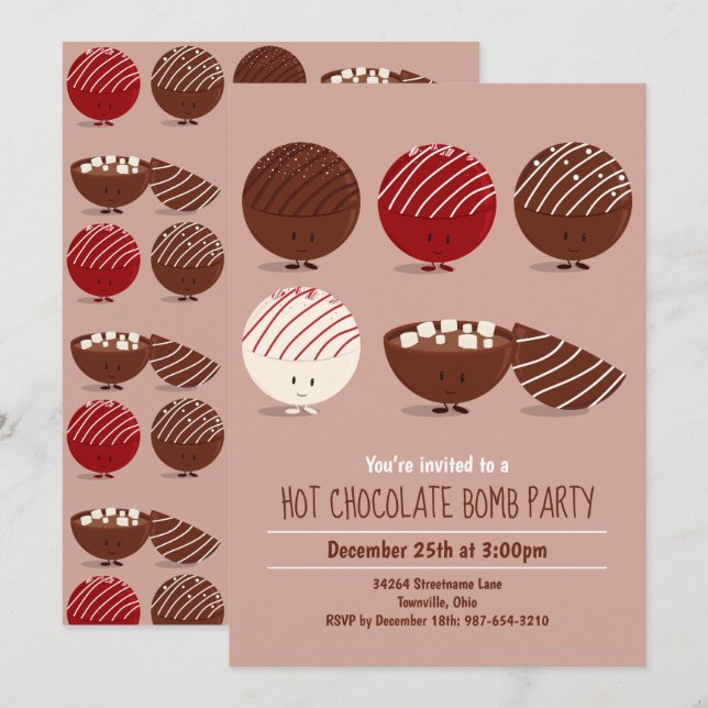 Roligt Hett Chocolate Bomb Party Inbjudningar (Fram/baksida)
