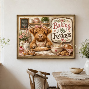 Roligt Highland Cow Gårdshus Bakning Kök Poster
