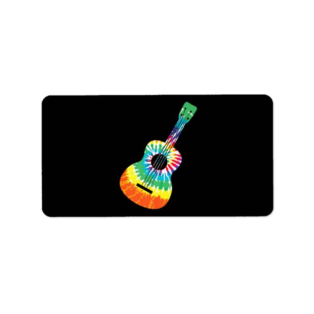 Roligt Hippie Rainbow Tie Dye Acoustic Guitar Prem Adressetikett (Framsidan)