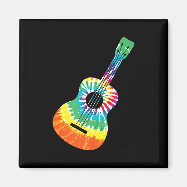 Roligt Hippie Rainbow Tie Dye Acoustic Guitar Prem Magnet (Framsidan)