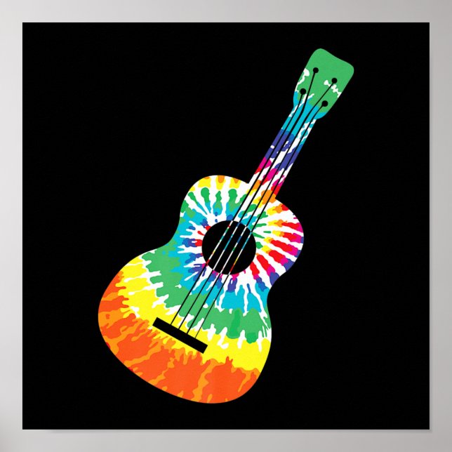 Roligt Hippie Rainbow Tie Dye Acoustic Guitar Prem Poster (Framsidan)