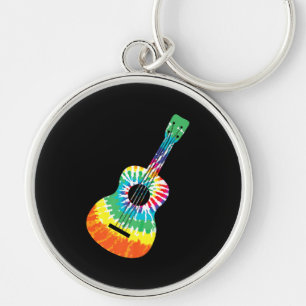 Roligt Hippie Rainbow Tie Dye Acoustic Guitar Prem Rund Silverfärgad Nyckelring