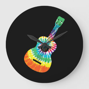 Roligt Hippie Rainbow Tie Dye Acoustic Guitar Prem Stor Klocka