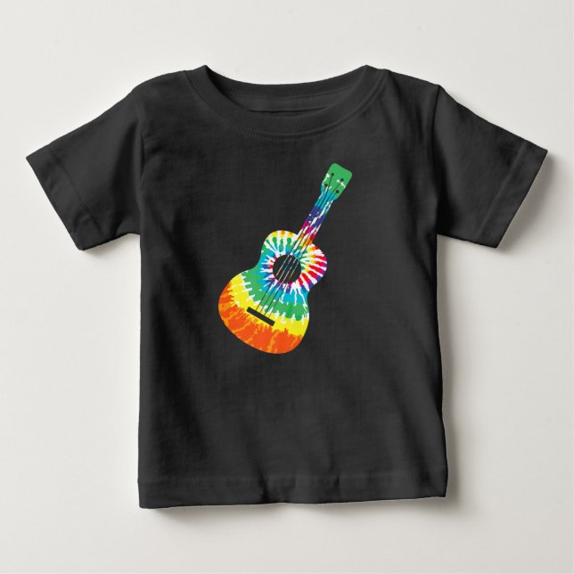 Roligt Hippie Rainbow Tie Dye Acoustic Guitar Prem T Shirt (Framsida)
