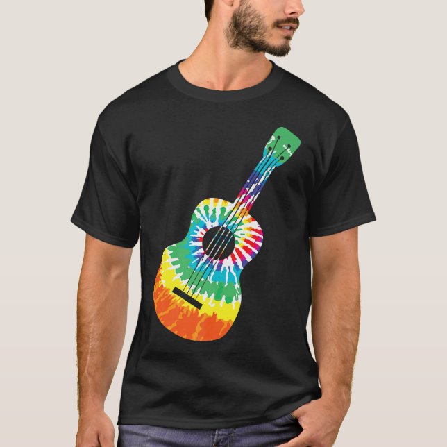 Roligt Hippie Rainbow Tie Dye Acoustic Guitar Prem T Shirt (Framsida)