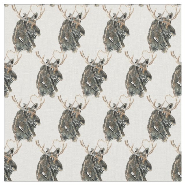 Roligt Hipster Coola Moose med Tunes Bird Art Tyg (Närbild)