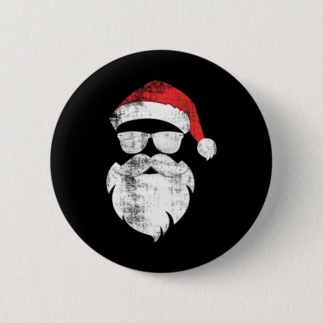 Roligt Hipster Santa Ansikte med hat Beard och gla Knapp (Framsida)