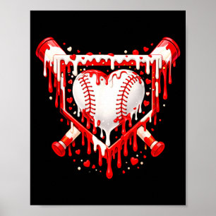 Roligt hjärta baseboll dropp glass Alla hjärtans d Poster
