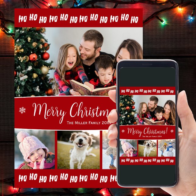 Roligt Ho Ho Ho Jultext fyra foto Julkort (Skapare uppladdad)