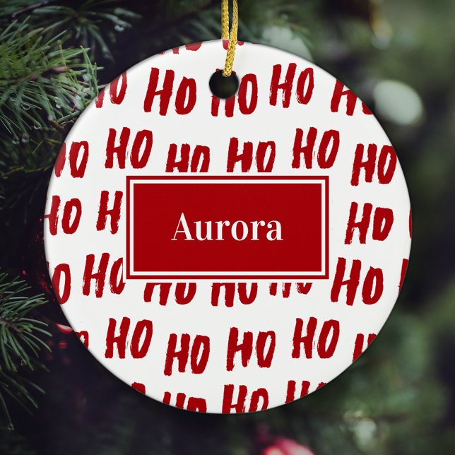 Roligt Ho Ho Ho Text Red Helgdag jul Julgransprydnad Keramik (Skapare uppladdad)