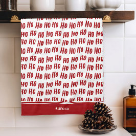 Roligt Ho Ho Ho Text Red Helgdag jul Kökshandduk