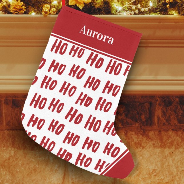 Roligt Ho Ho Ho Text Red Helgdag Mönster Liten Julstrumpa (Skapare uppladdad)