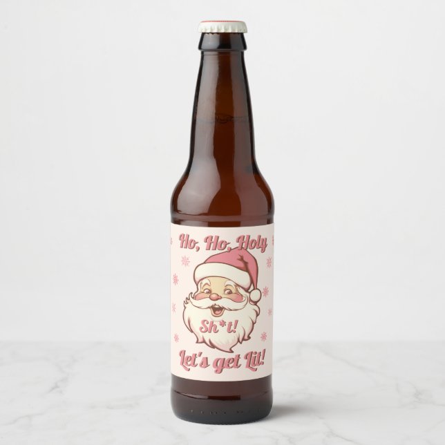 Roligt Ho Ho Retro Tomte Julfest Ölflaska Etikett (Framsida)