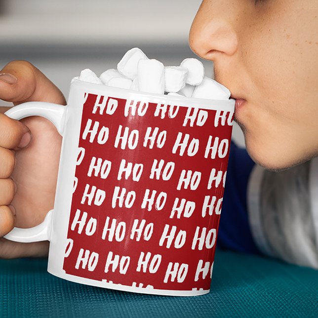 Roligt Ho Ho Text Red Helgdag jul v2 Kaffemugg (Skapare uppladdad)