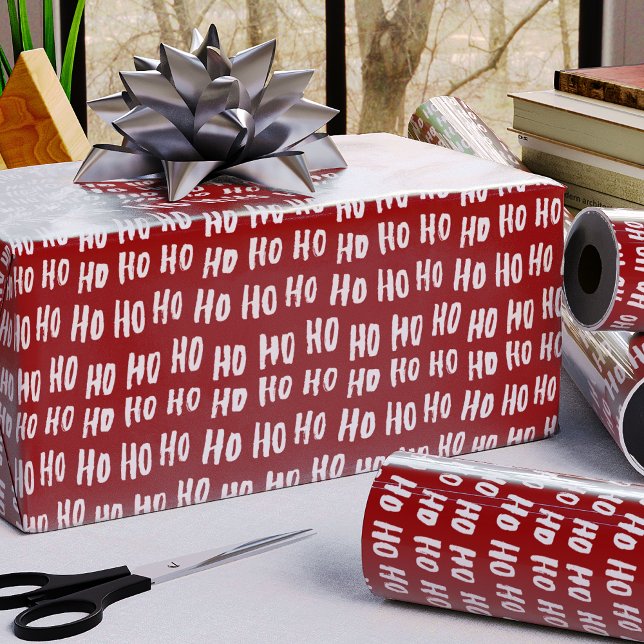 Roligt Ho Ho Text Red Helgdag jul v2 Presentpapper (Skapare uppladdad)