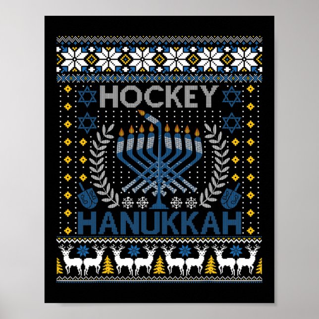 Roligt Hockey Menorah Hanukkah Jewish Festival Hol Poster (Framsidan)