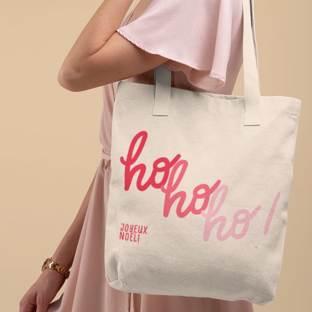 Roligt hohoho God Jul Röd Rosa Typografi Tygkasse (Skapare uppladdad)