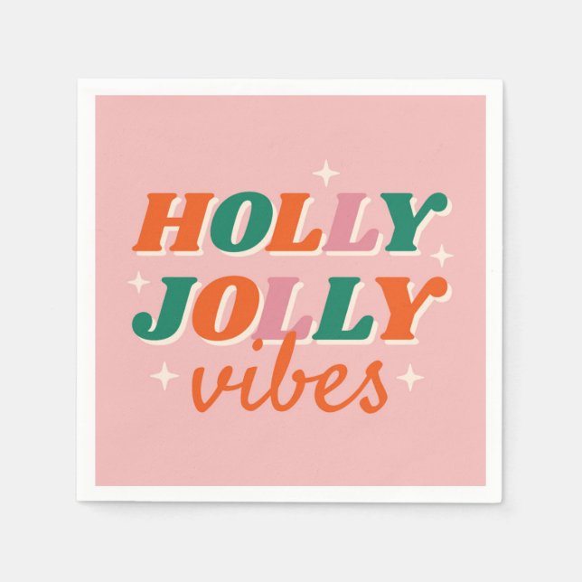 Roligt Holly Jolly Vibes juldesign Pappersservett (Framsidan)