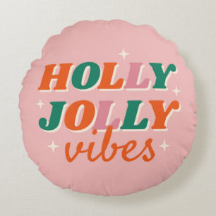 Roligt Holly Jolly Vibes juldesign Rund Kudde