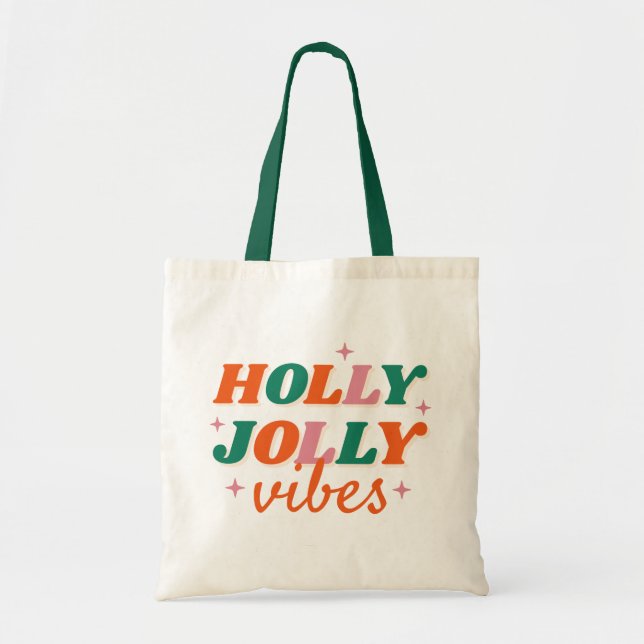 Roligt Holly Jolly Vibes juldesign Tygkasse (Framsidan)