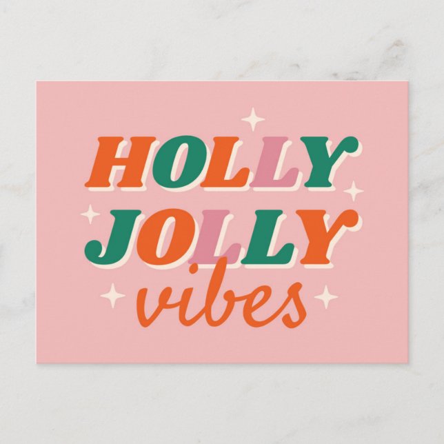 Roligt Holly Jolly Vibes Juldesign Vykort (Framsida)