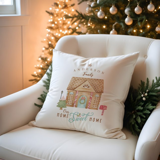 Roligt Home Sweet Home Watercolor Gingertea House Kudde (Fun Home Sweet Home Watercolor Gingerbread House Throw Pillow)