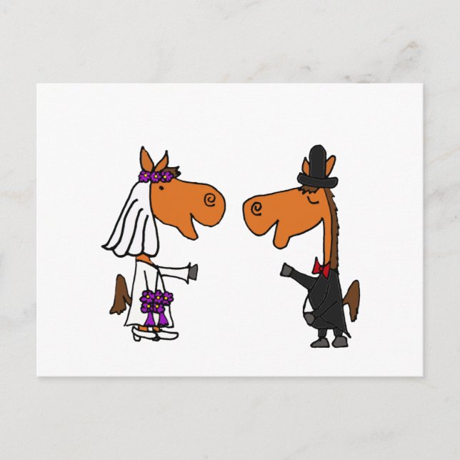 Roligt Horse Bride and Groom Bröllop Design Vykort (Framsida)